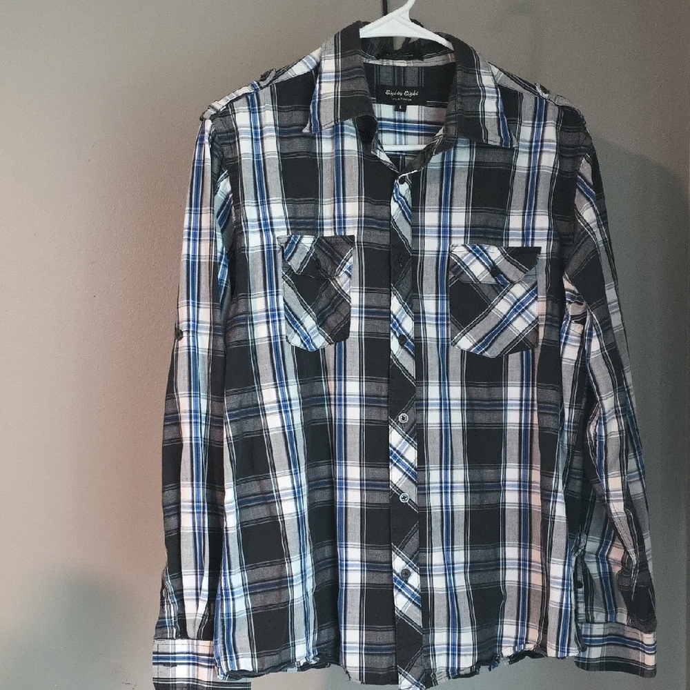 Eighty Eight Platinum Black and Blue Casual Button Down Shirt Size Large